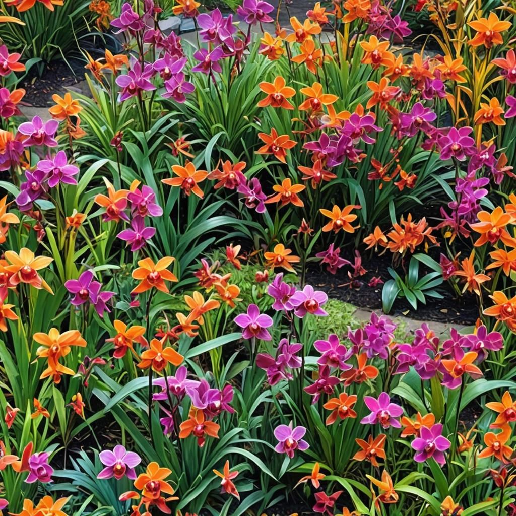 Cybertronian Gardens with Metallic Orchids and Crystalline F...