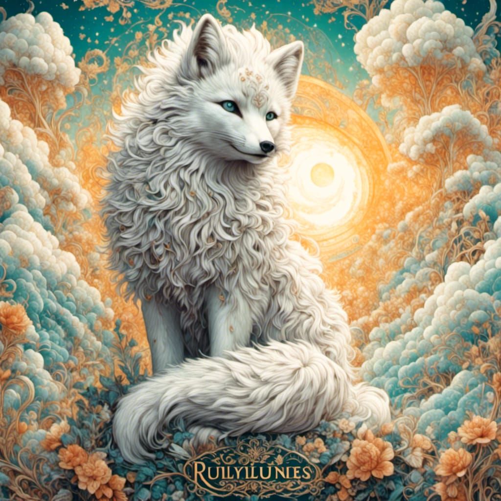 Arctic Fox in Chalk Art with Golden Details