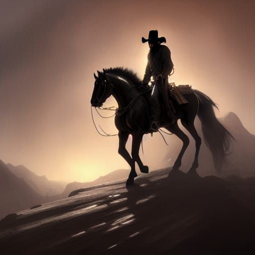 Pale Rider on Black Horse in Dark Fantasy Style