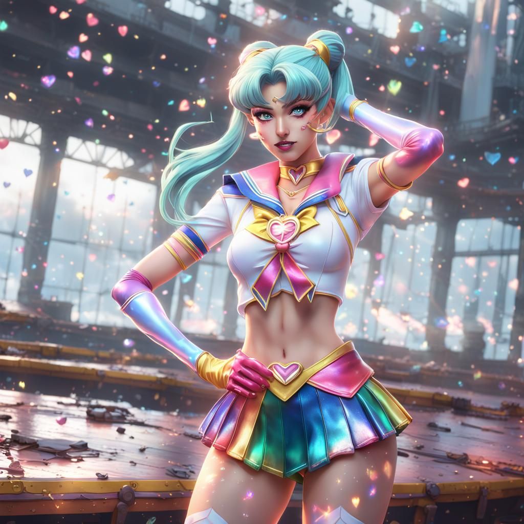 Pastel Sailor Scout with Rainbow Heart Explosion