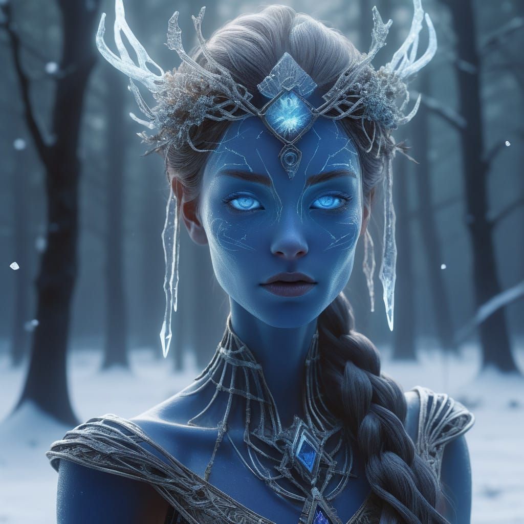 Regal Crystal Sidhe Fae in Serene Snowy Landscape