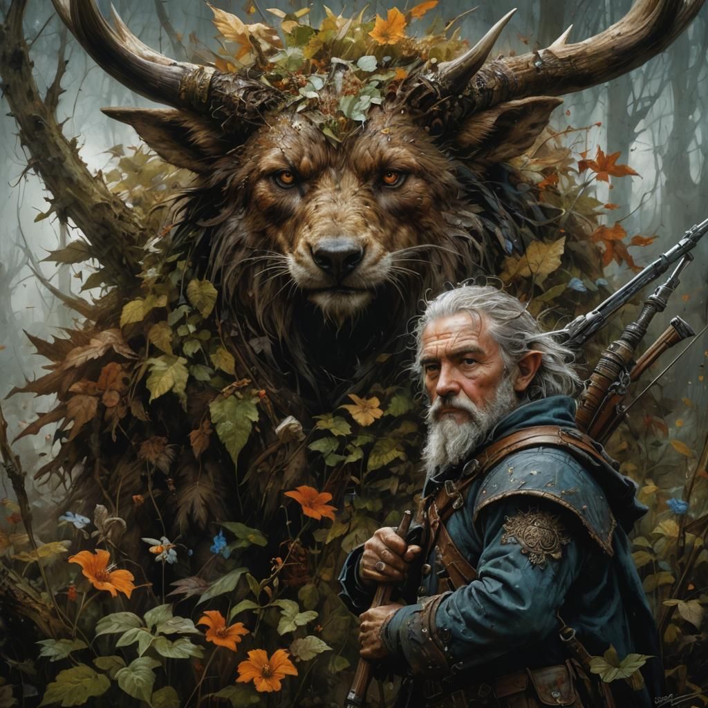 Dark Fantasy Hunting Champion: Hyperrealistic and Detailed