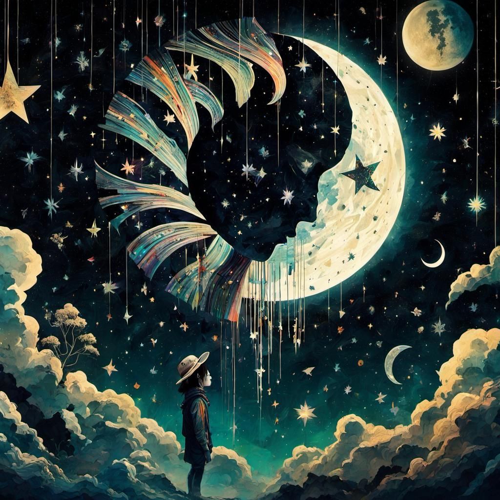 Surreal Starry Silhouette Art in Anime Style