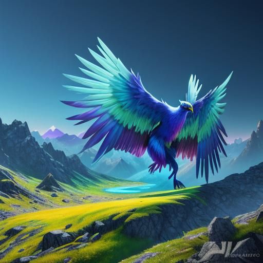 Pokémon Concept Art: Majestic Wings in Mountain Landscape