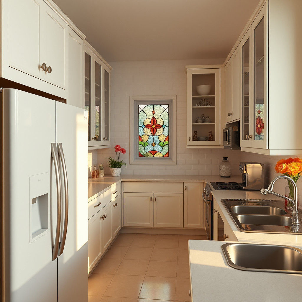 Retro American Kitchen in White and Beige: Photorealistic Re...