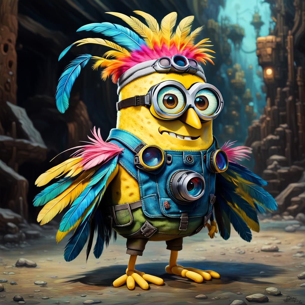 Spongebob Bird Character in Sci-Fi Cinematic Style