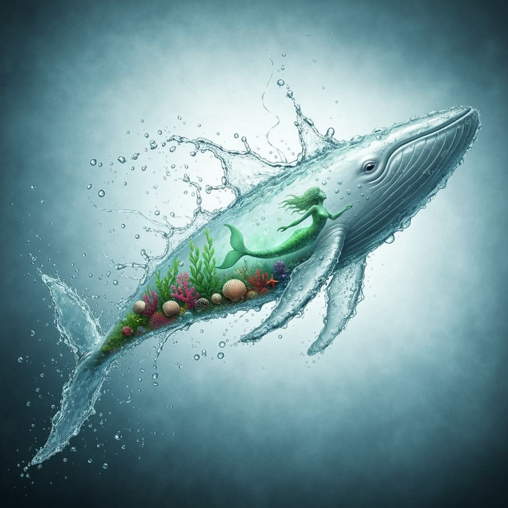 Hyper-Realistic Water Whale Sculpture in Raging Sea