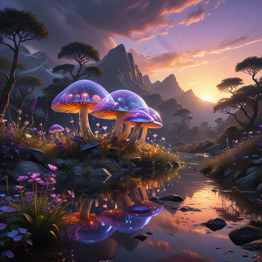 Surreal African Sunset Landscape in Breathtaking Metallic Hu...