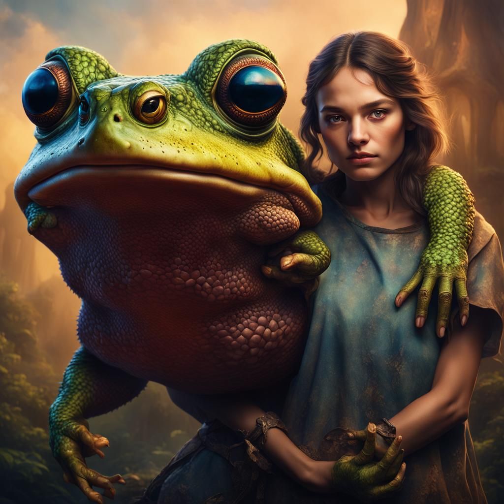Lady with Oversized Toad: Vibrant Studio Portrait