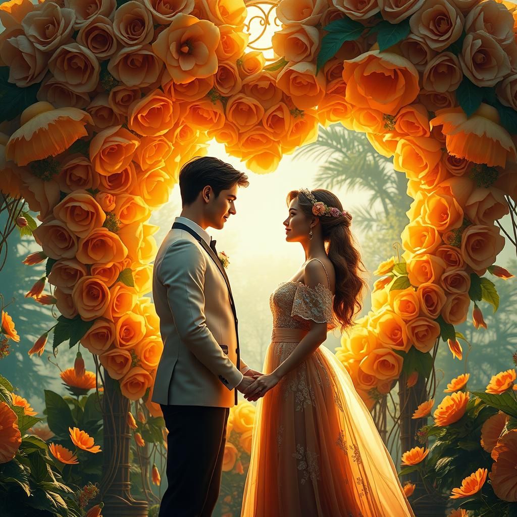 Lovers Under Heart Arch in Art Nouveau Style