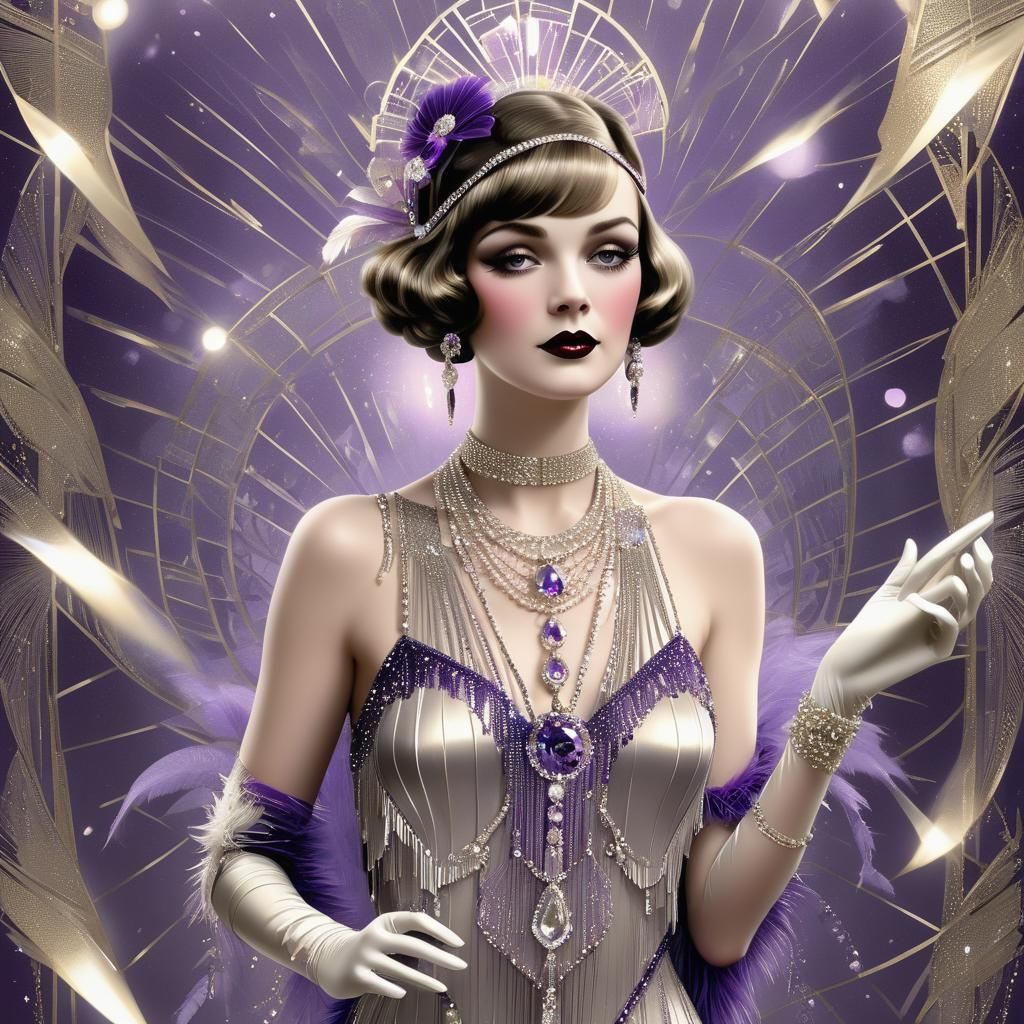 Gatsby Girl in Opulent 1920s Filagree, Champagne Purple, and...