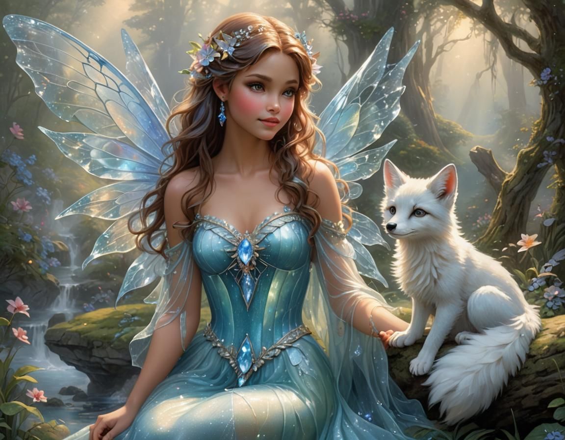 Fairy and Crystal Fox in Ethereal Style