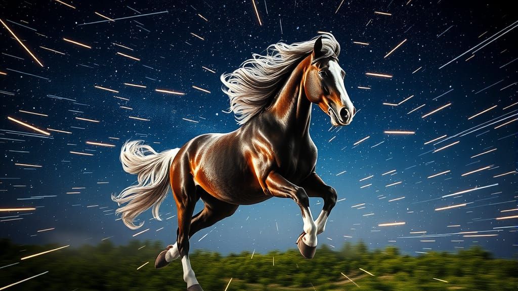Hyperrealistic Gypsy Vanner Horse Under Starry Night Sky wit...