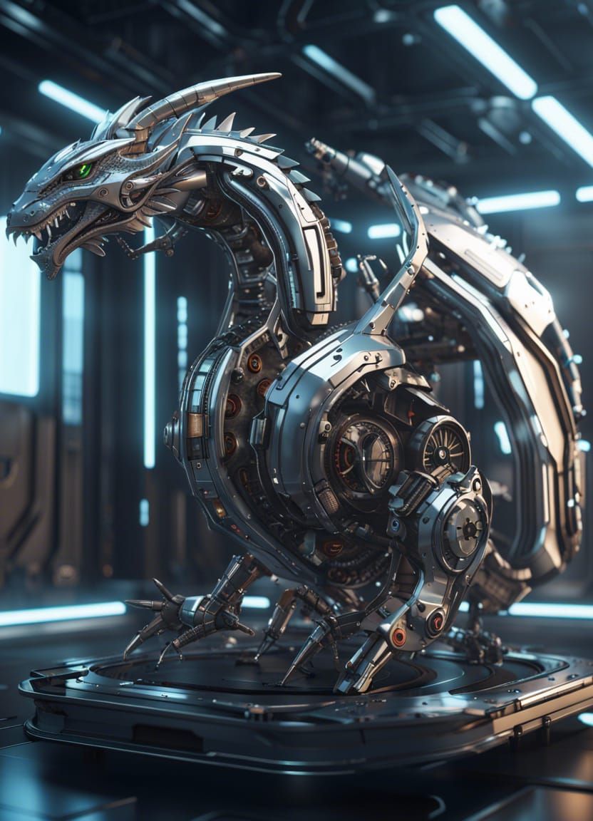 Futuristic Mechanical Dragon in Sci-Fi Setting