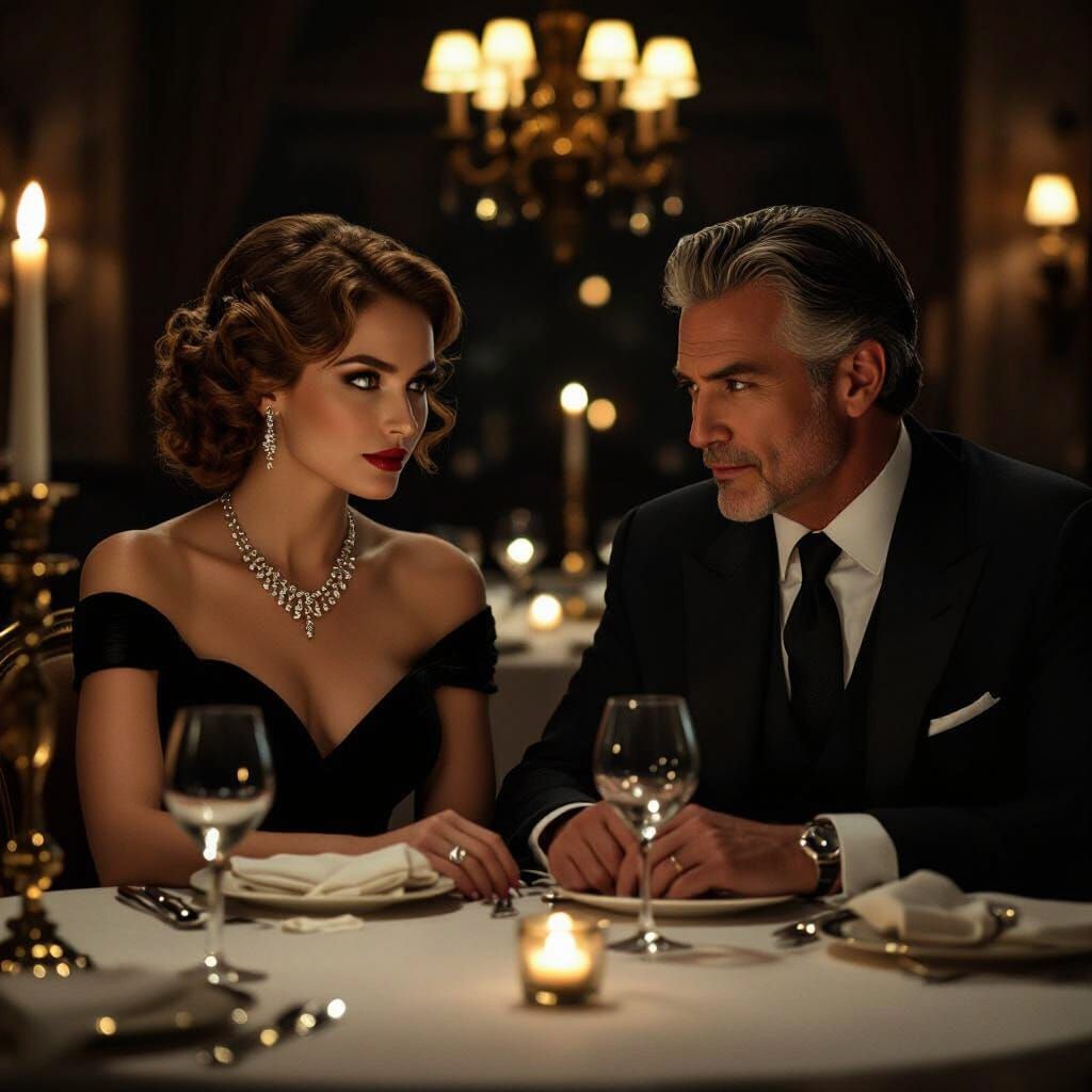 Forbidden Tension at Dinner in Dark Romance Style
