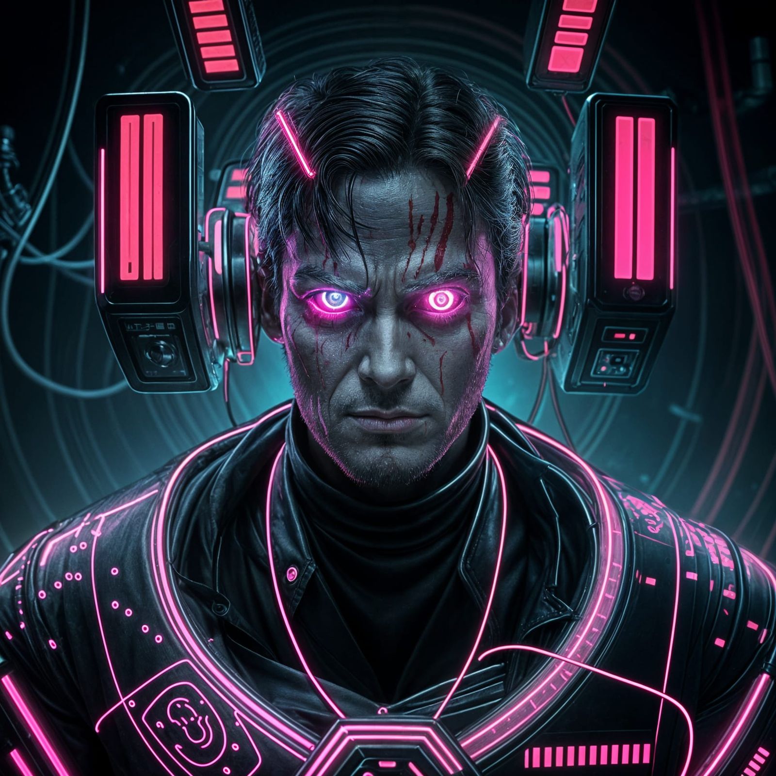 Cyberpunk Doctor in Operating Room with Neon Lights