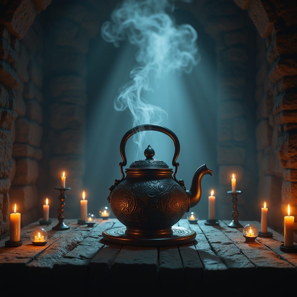 Mystical Kettle in Enchanted Chamber