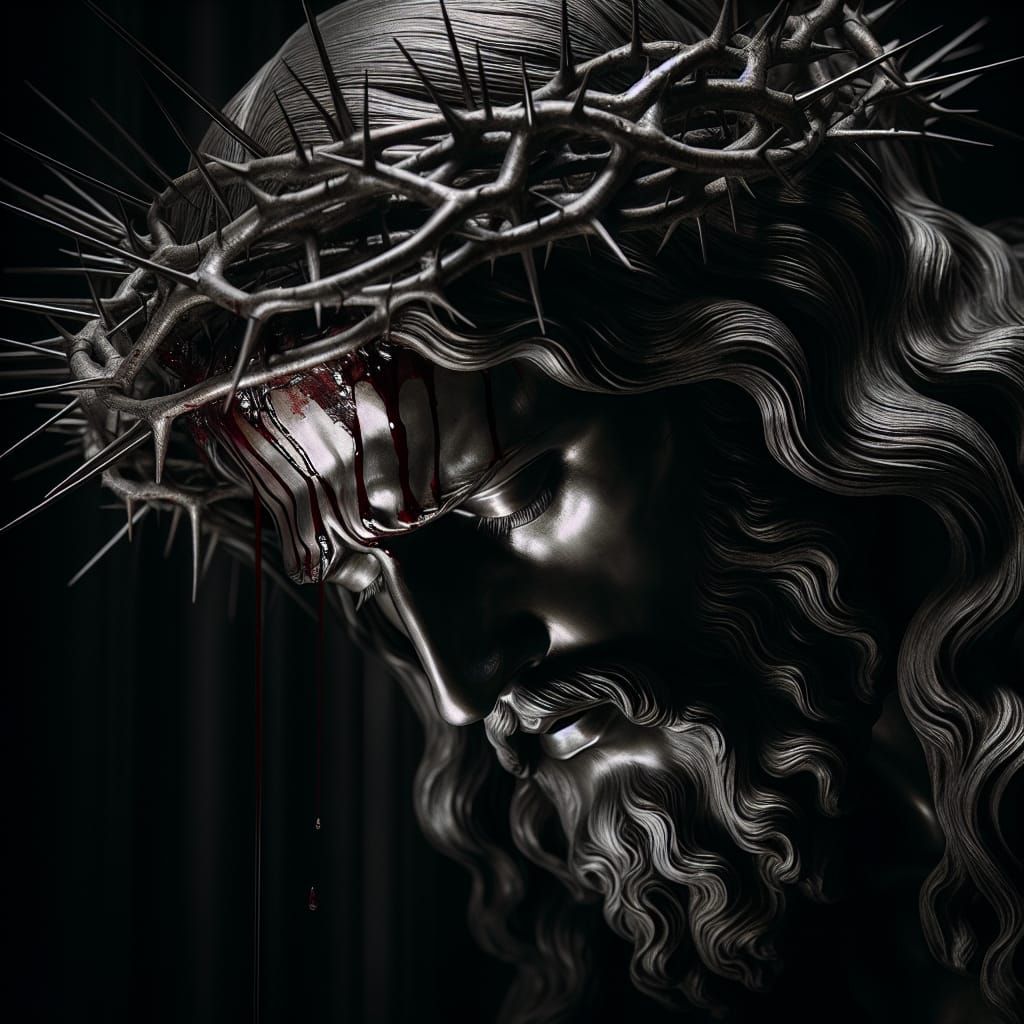 Religious Figure with Crown of Thorns in Light