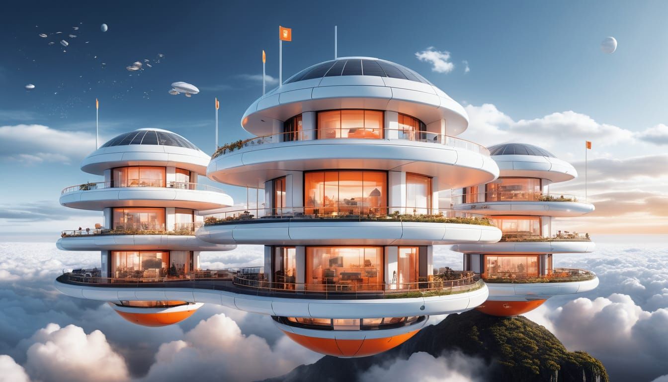 Floating Sky Habitat in Vibrant Orange Hues