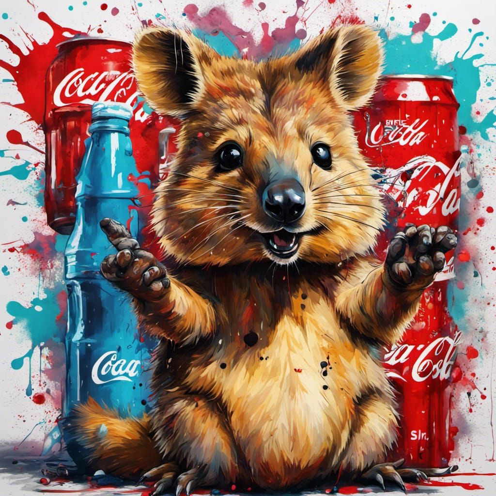 Quokka with Coca-Cola in Graffiti Street Art