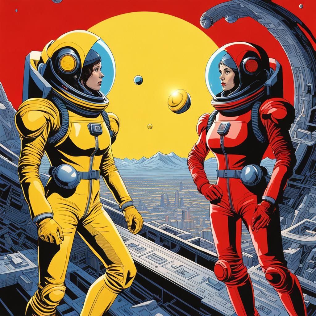 Muscular Astronauts on Alien Planet with Escher Structures