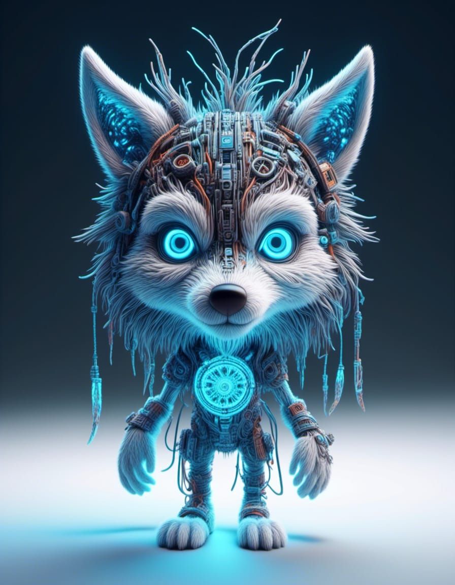 Circuit Board Wolf Dreamcatcher in Steampunk Style