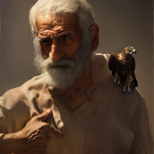Greek Farmer and Hawk Portrait in Classical Style