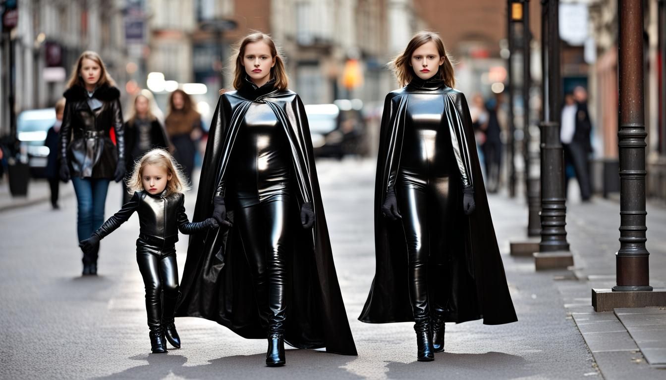 Women in Leather Fashion on City Street