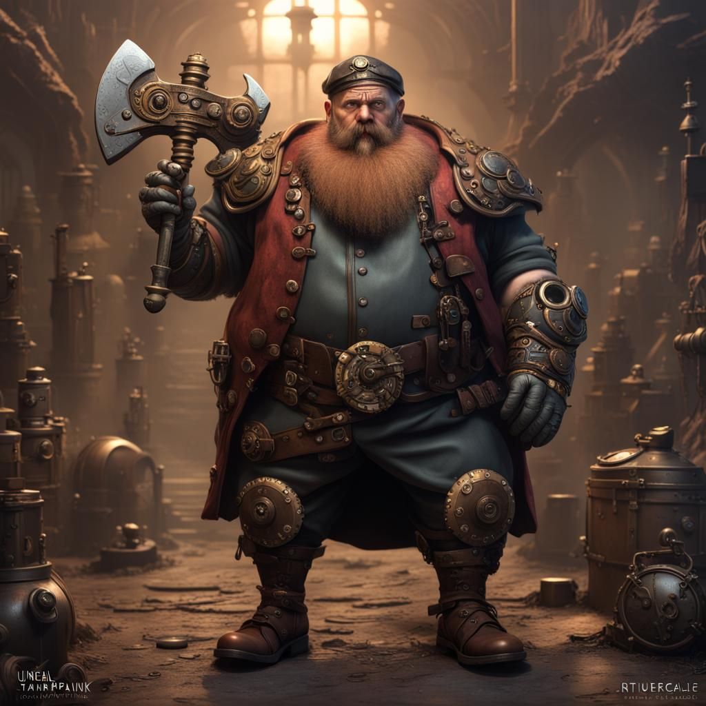 Steampunk Cyborg Dwarf Fantasy Art