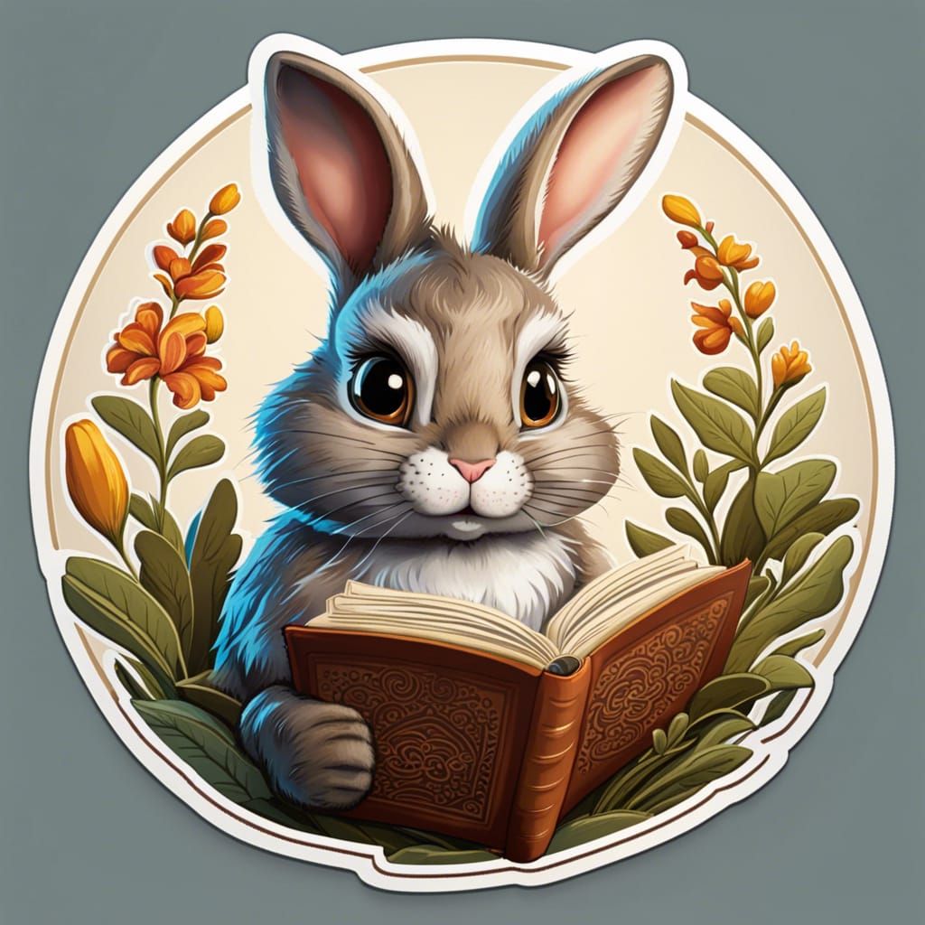 Cute Rabbit Reading Book Digital Sticker