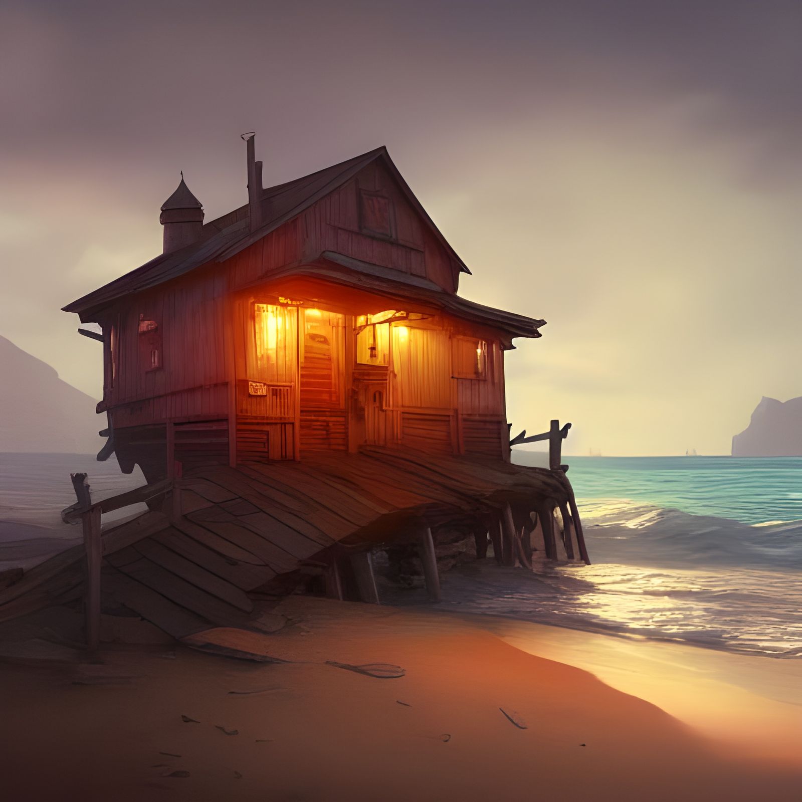 Hyperdetailed Fisherman's Hut on Beach, Concept Art