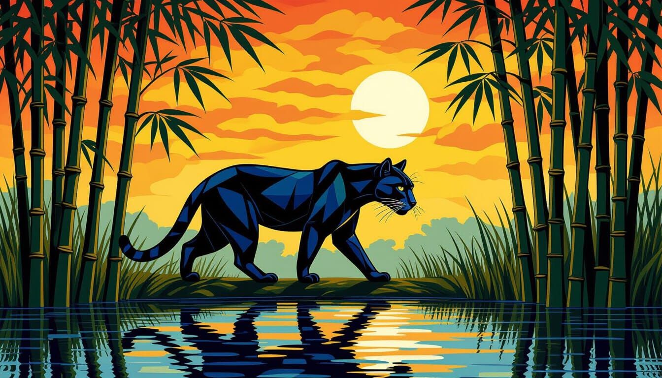 Black Panther Mosaic in Van Gogh Style