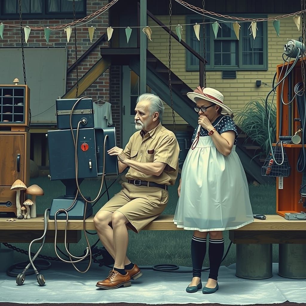 Centenarians Repairing Computer: Nostalgic Americana Photo