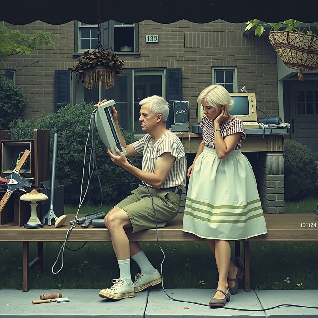 Nostalgic Photo of Centenarians Repairing Vintage Computer