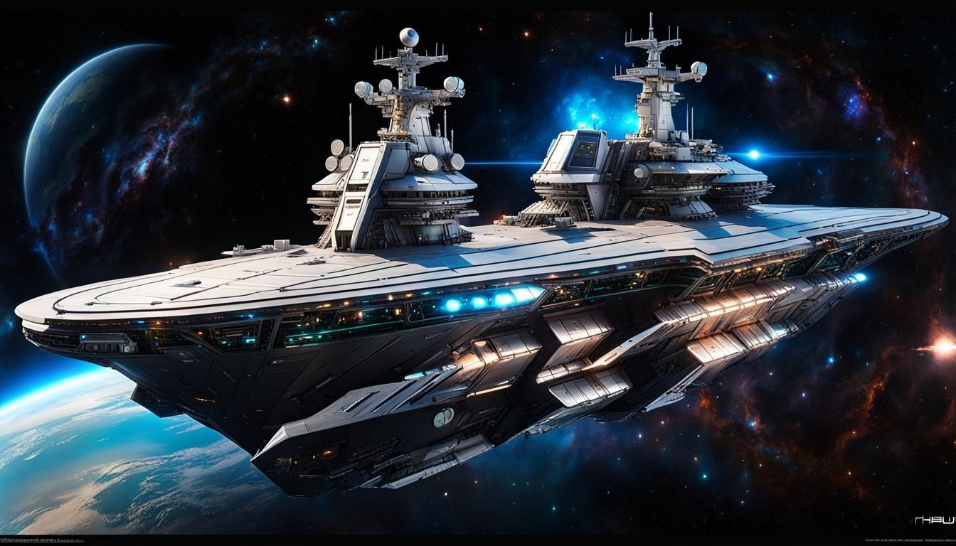 Futuristic Spacecraft Destroyer in Cosmic Nebula