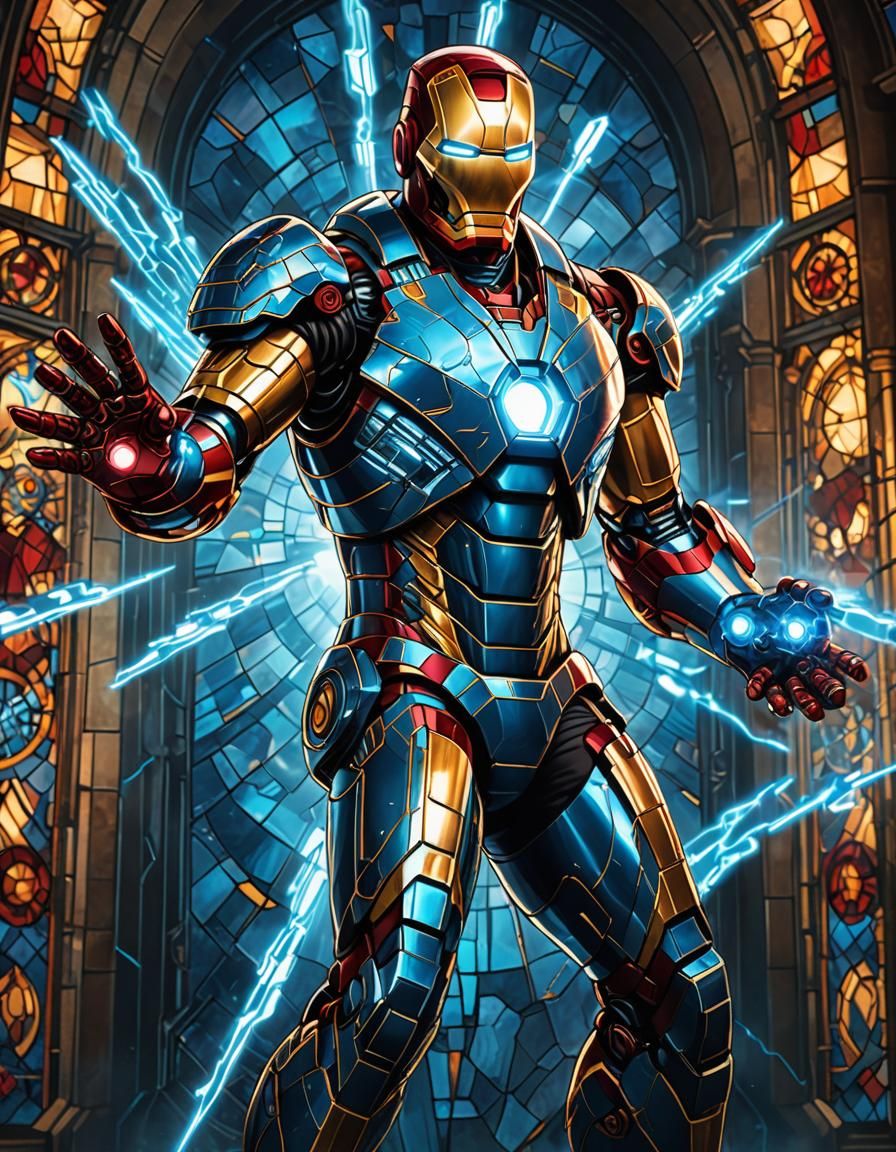 Iron Man Stained Glass with Robotic Drone