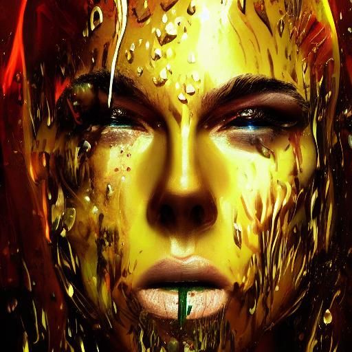 Hyperrealistic Face Melts in Mirror: Splash Art