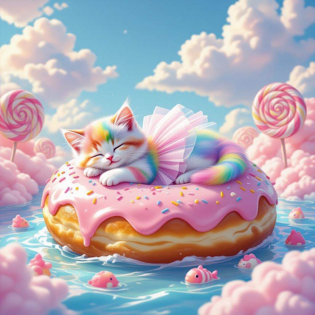Pastel Kitten Dreams of Candy Ocean