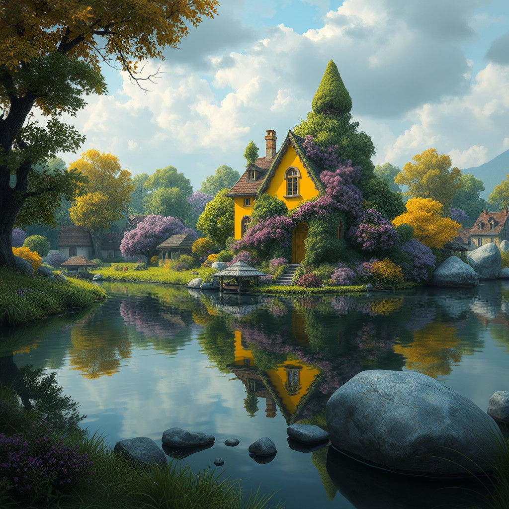 Idyllic Village Scene in Paul Klee Painting Style