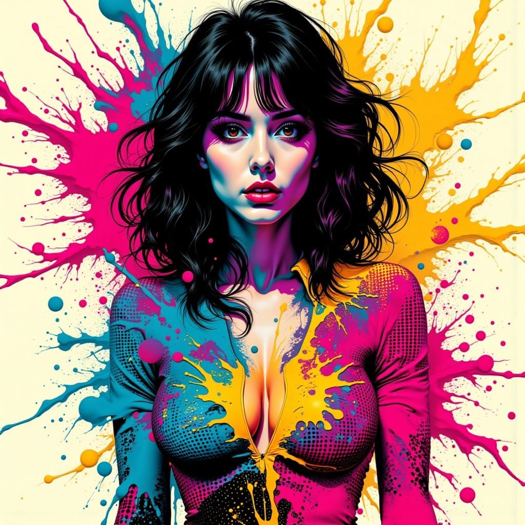 Vibrant Pop Art Portrait of a Confident Hispanic Woman