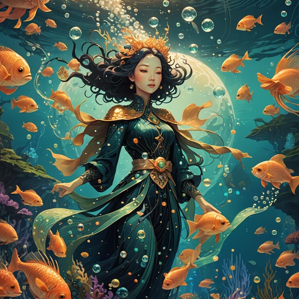 Underwater Sea Witch in Impressionistic Style