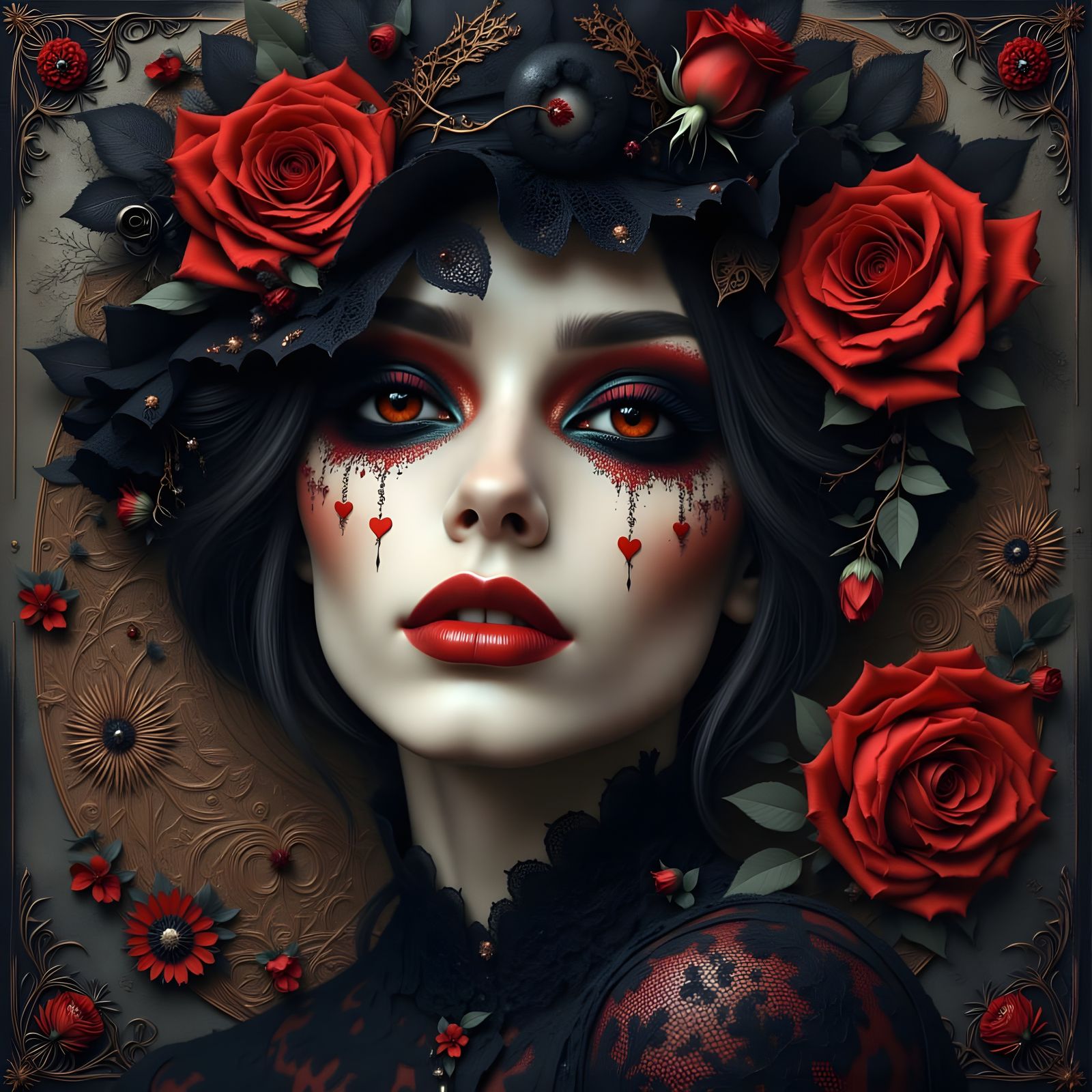 Gothic Portrait with Fading Light and Rose Motifs