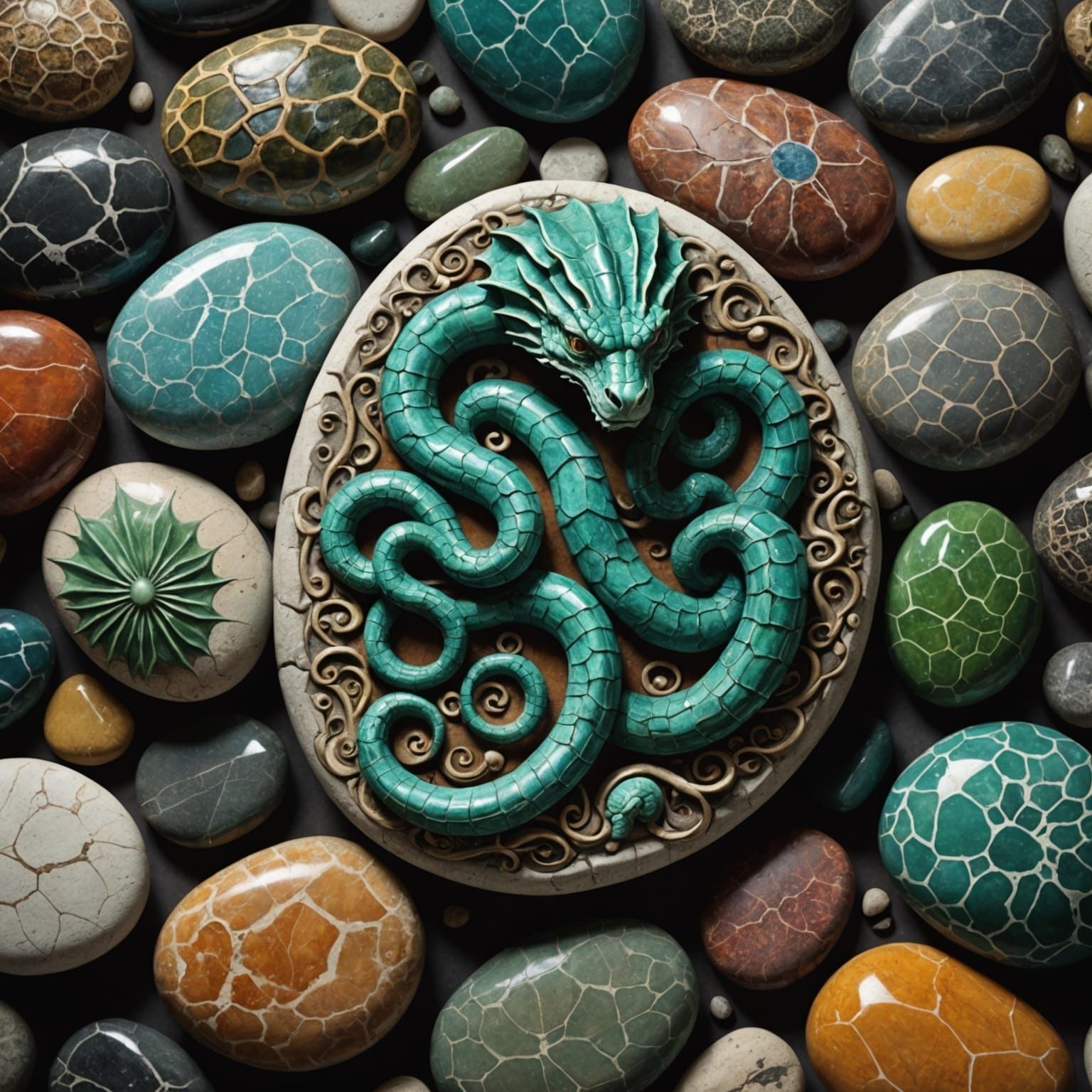 Hyperrealistic Hydra with Magical Stones