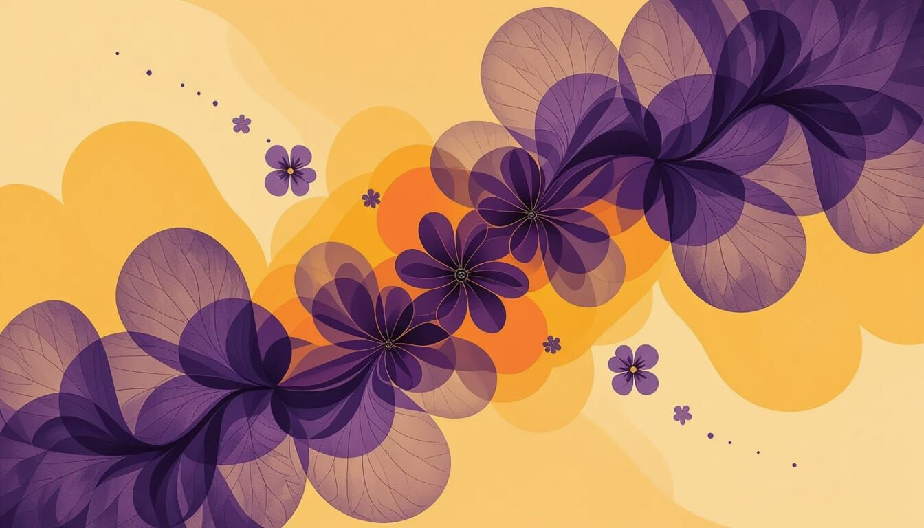 Abstract Floral Art in Purple and Yellow