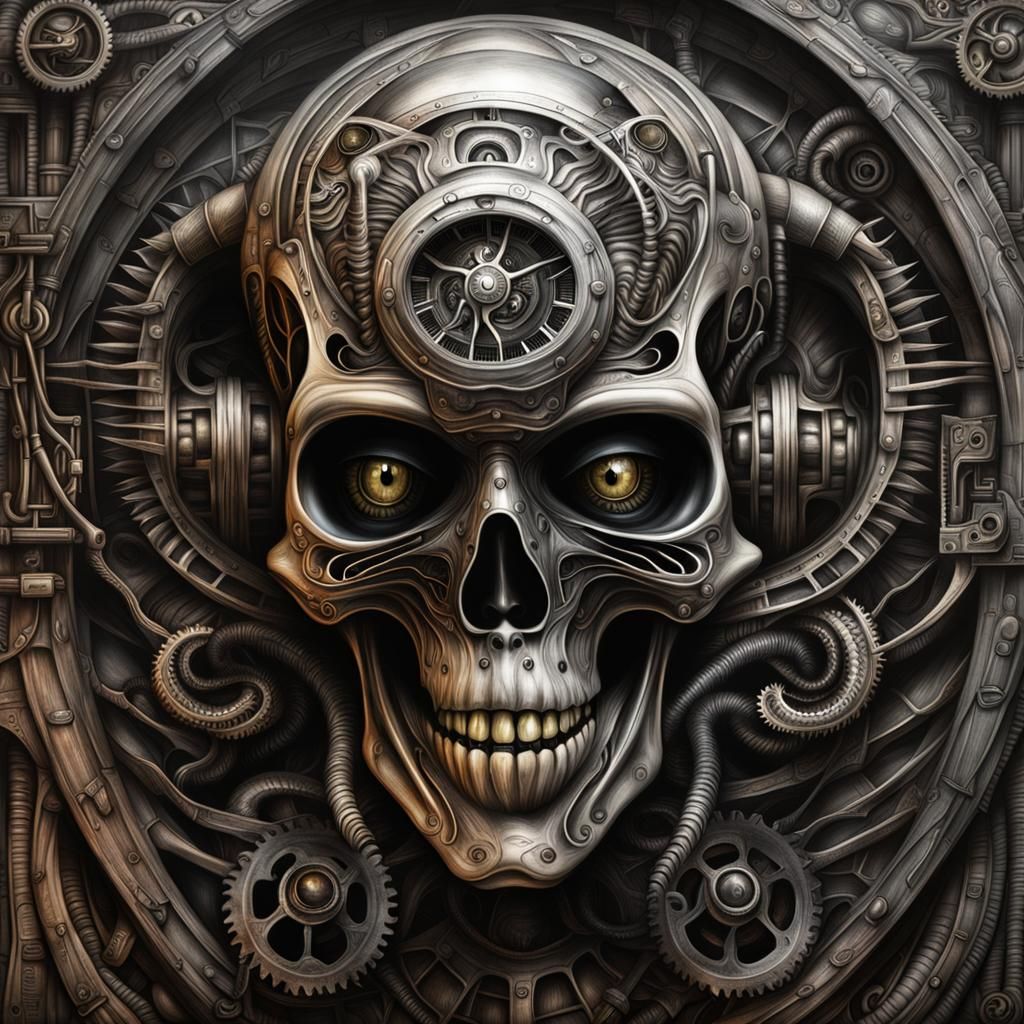 Clockwork Biomechanical Creation in HR Giger Style