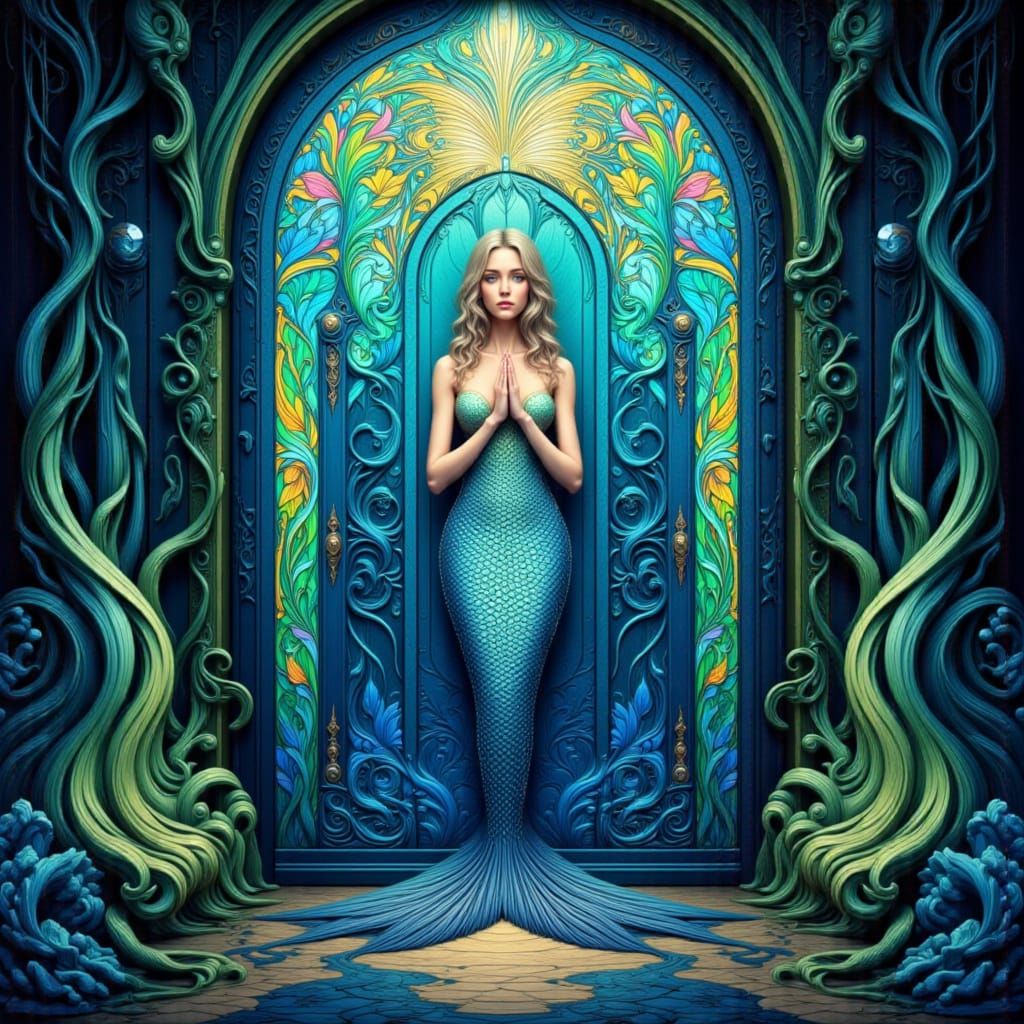 Symmetrical Mermaid in Nouveau Surrealism Style