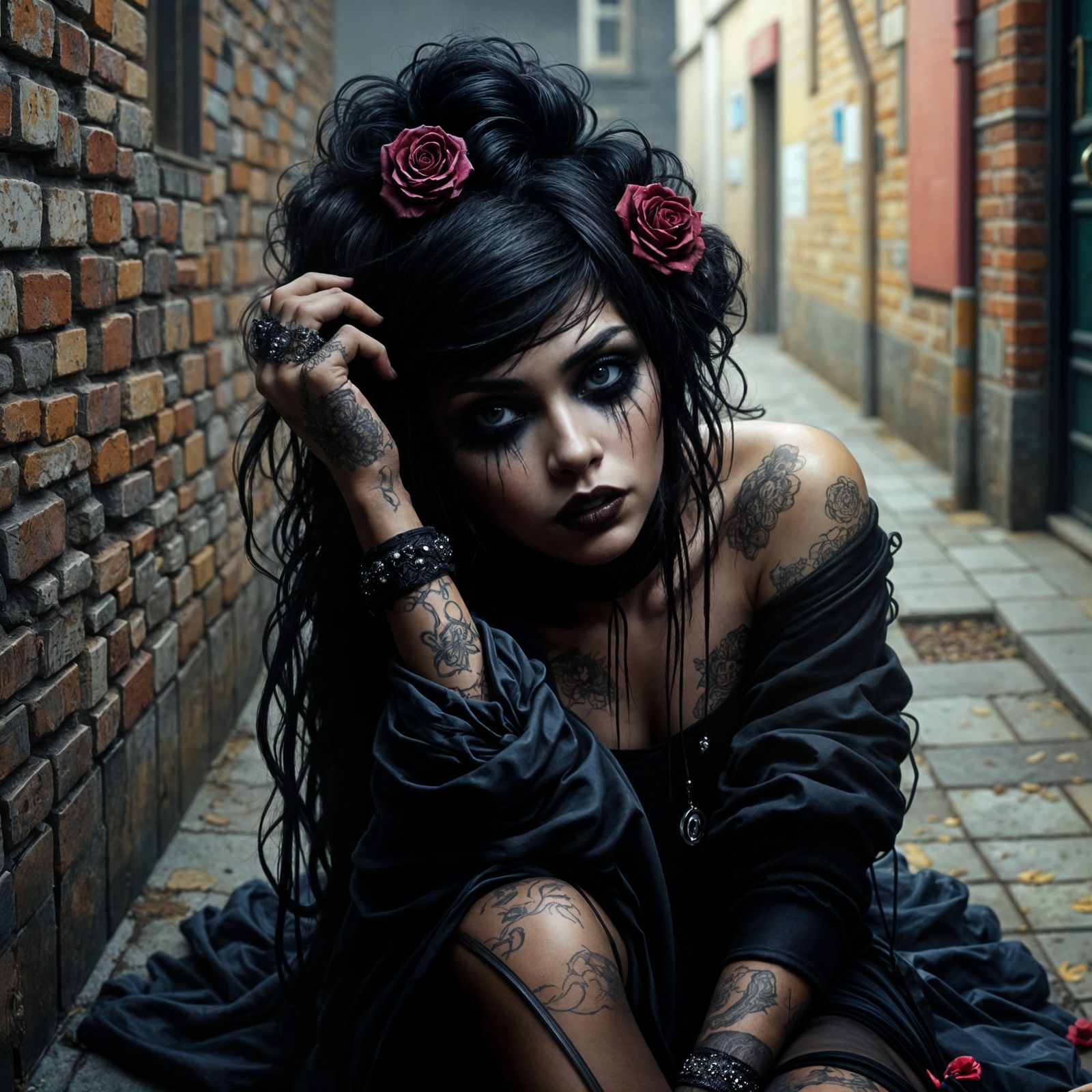 Distraught Young Woman in Haunting Urban Scene