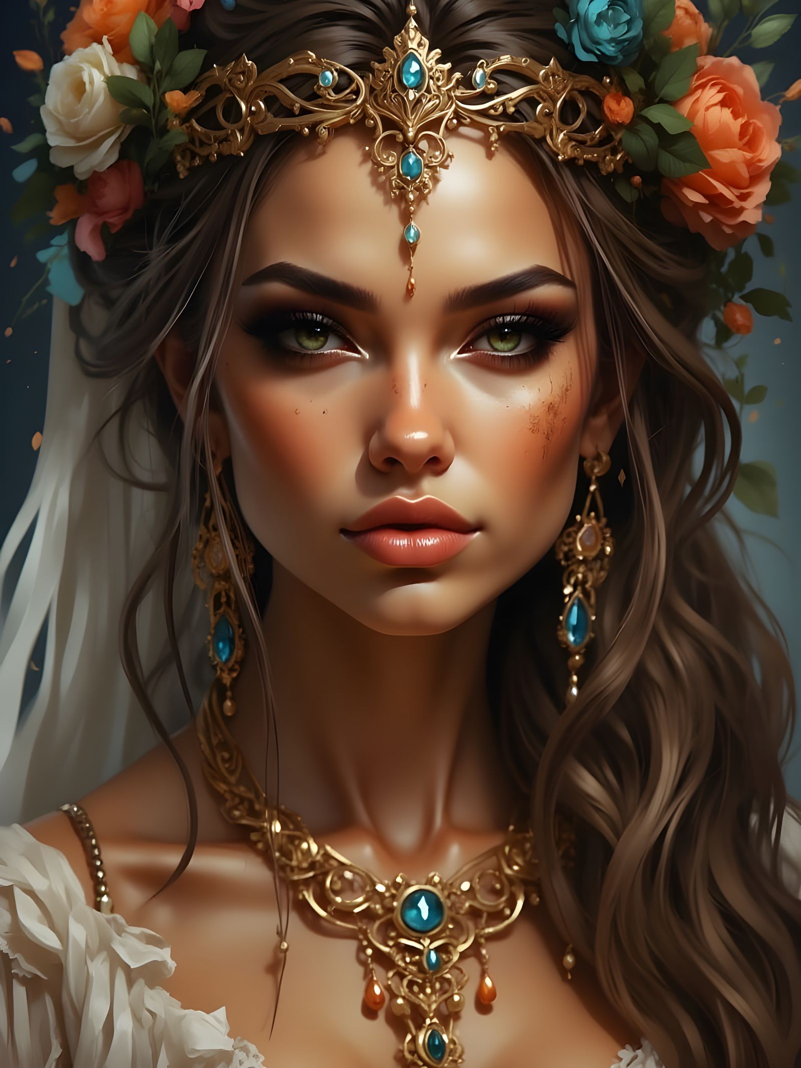 Ethereal Bride in Gold Jewelry and Crystals