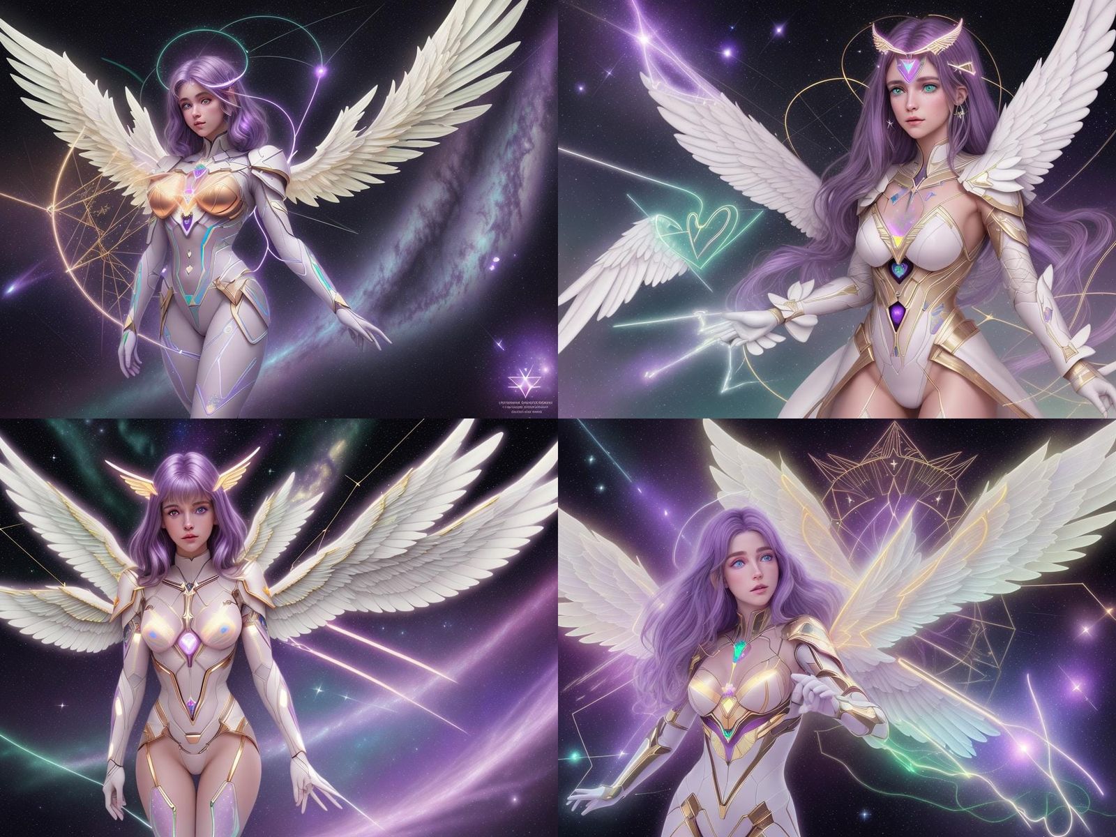 Astral Angel with Golden Grid Wings, Digital Art