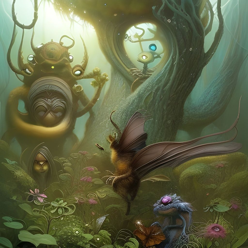 Faerie Folk Encounter Human in Matte Painting